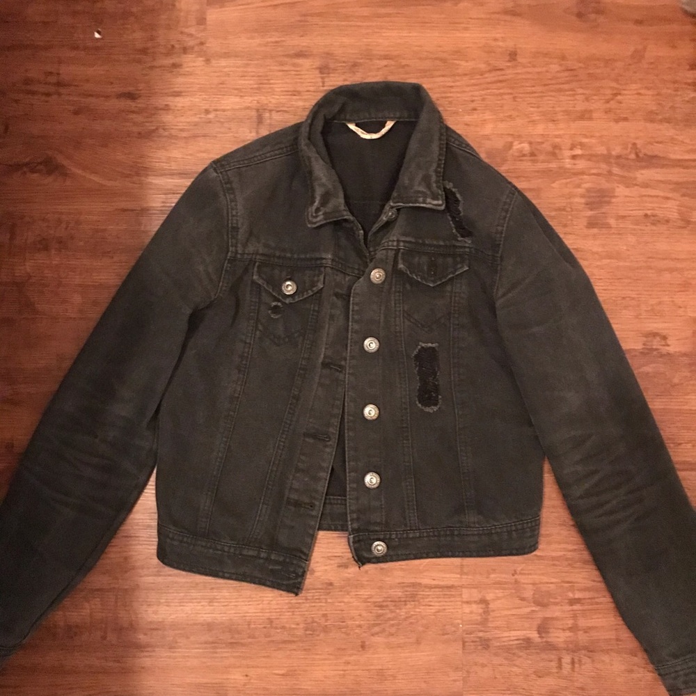 Black distressed jean jacket